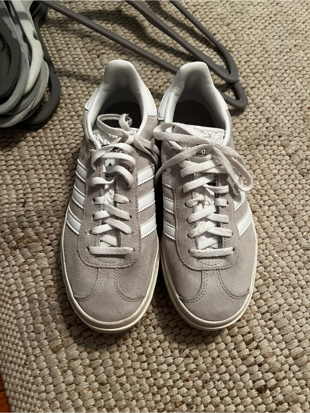 adidas Light Gray Suede Sneakers with White Stripes